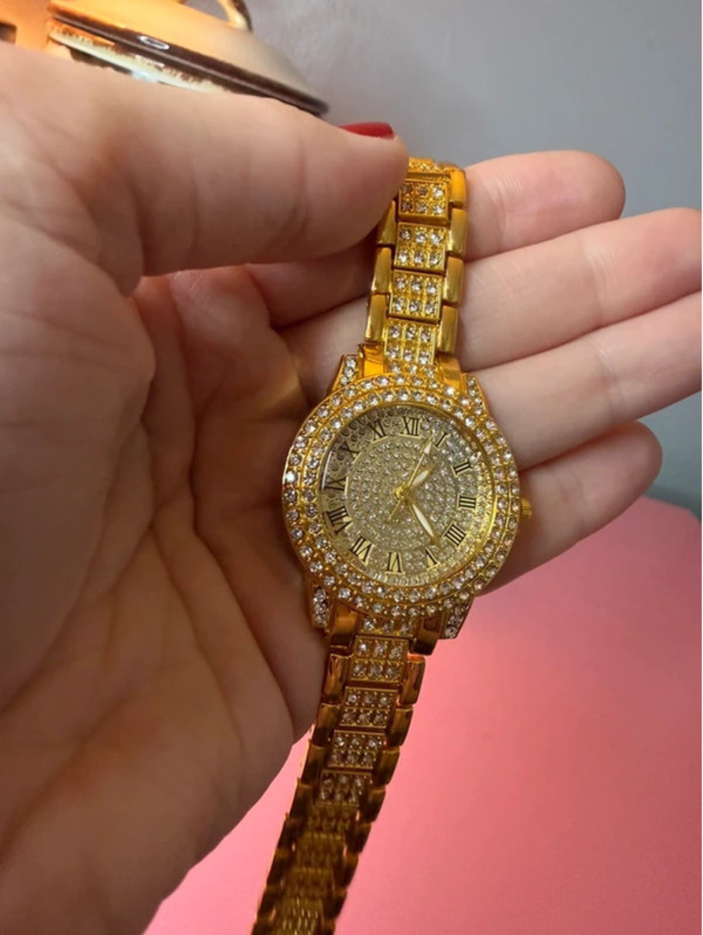 Women’s Gold Tone Rhinestone Statement Watch Roman Numeral NWOT
